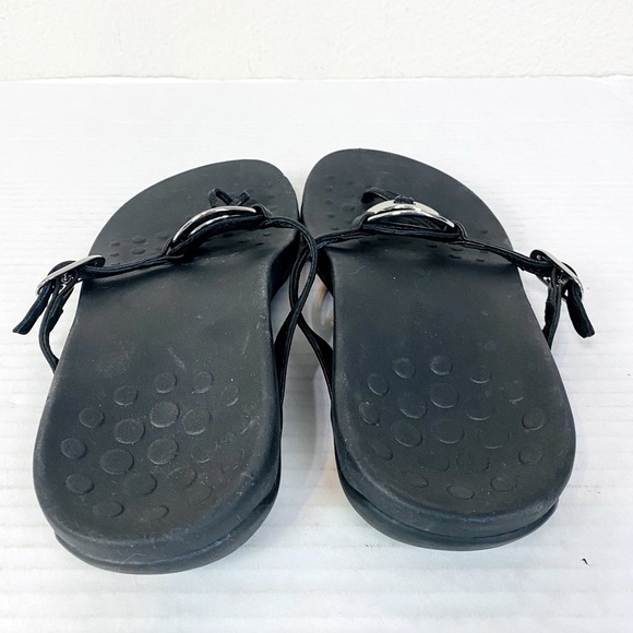 Vionic Karina Black Leather Silver Ring Slip On Comfort Sandals Size 9 - Picture 3 of 6